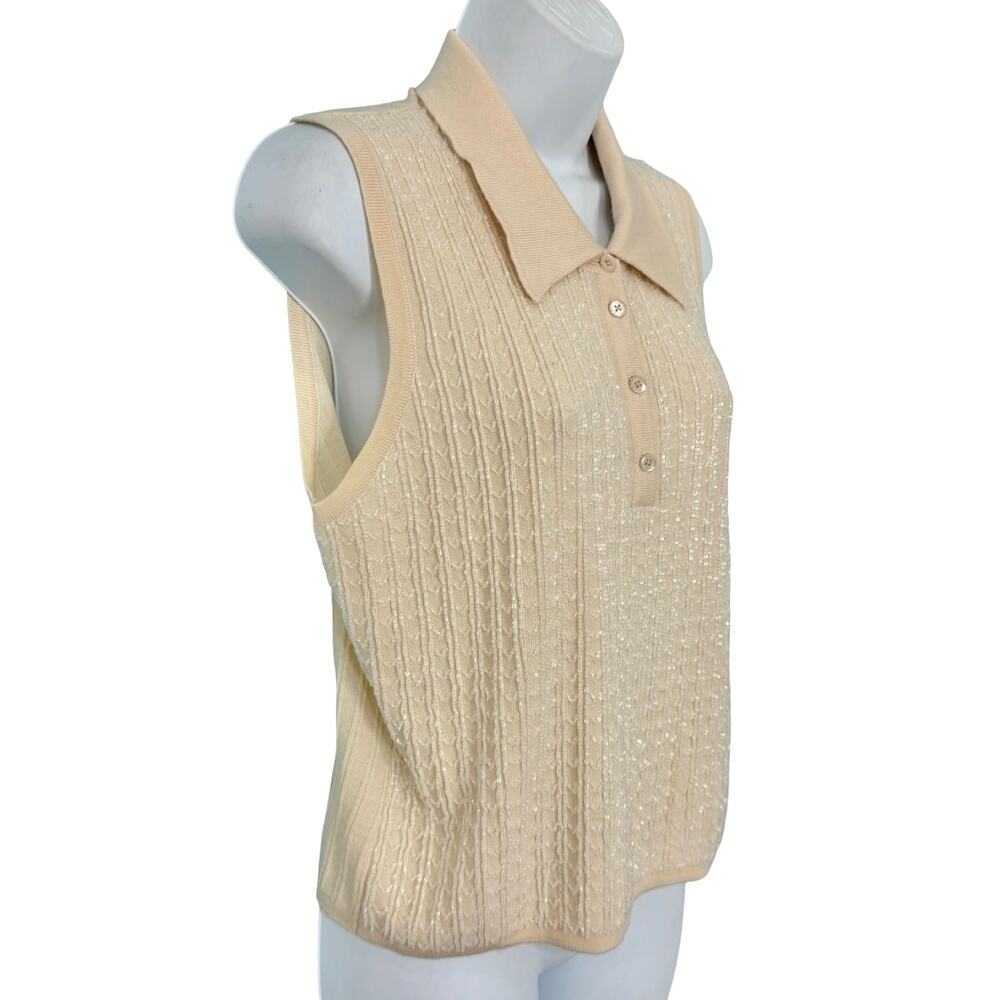 Vintage Banana Republic Cream Merino Wool Beaded Sleeveless Polo Sweater Tank L - Picture 10 of 10